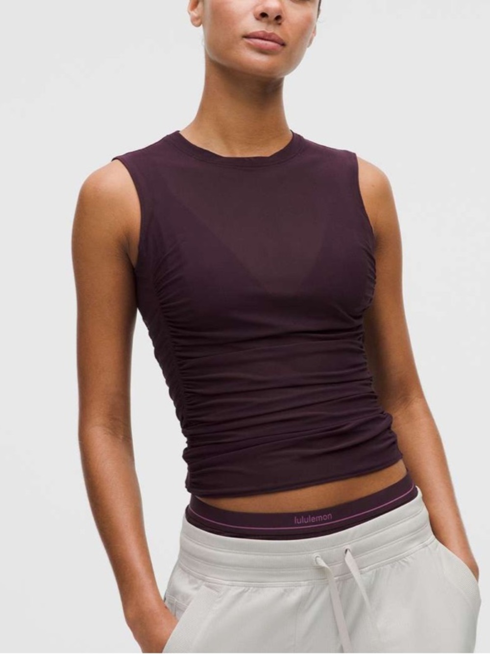 🆕 Lululemon Mesh Ruched Top • Black Plum • Sz L